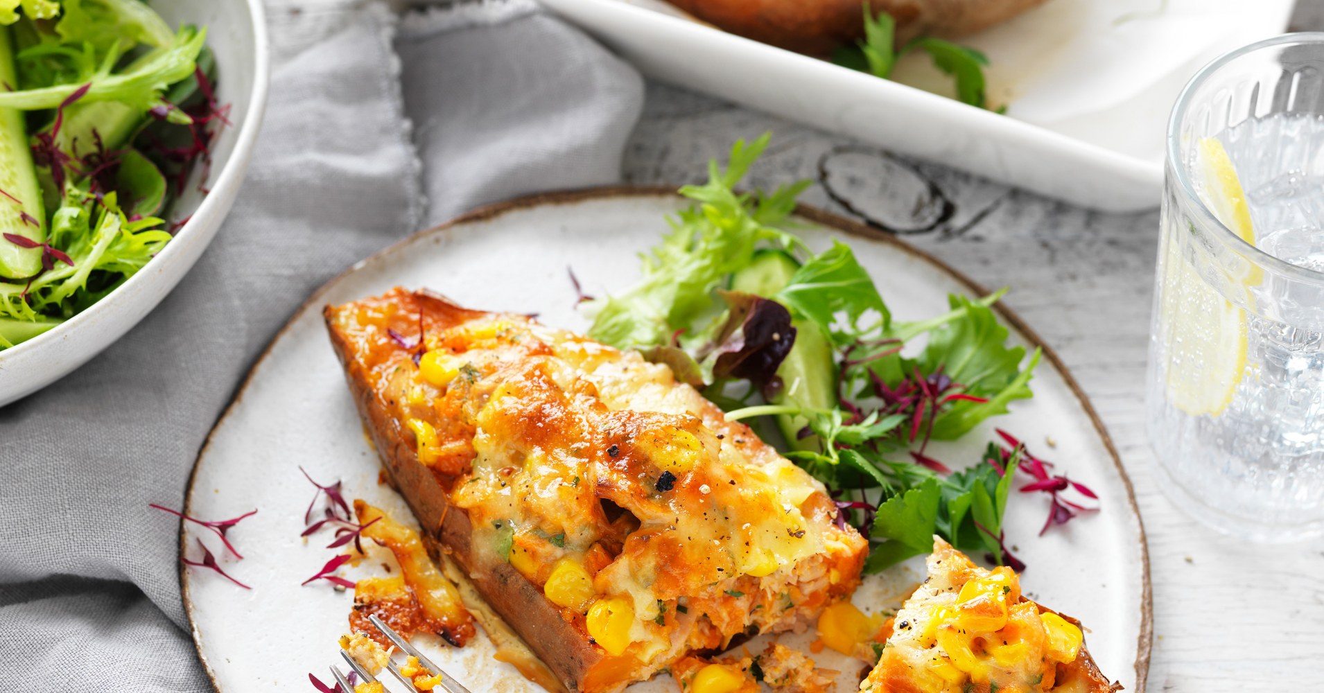 Corn and Tuna Sweet Potatoes Recipe | myfoodbook Easy stuffed sweet potato with tuna and corn
